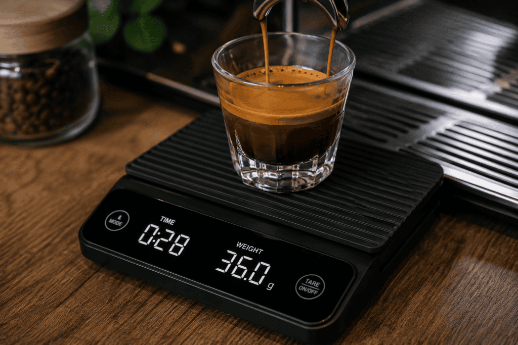 scale used to check coffee extraction time